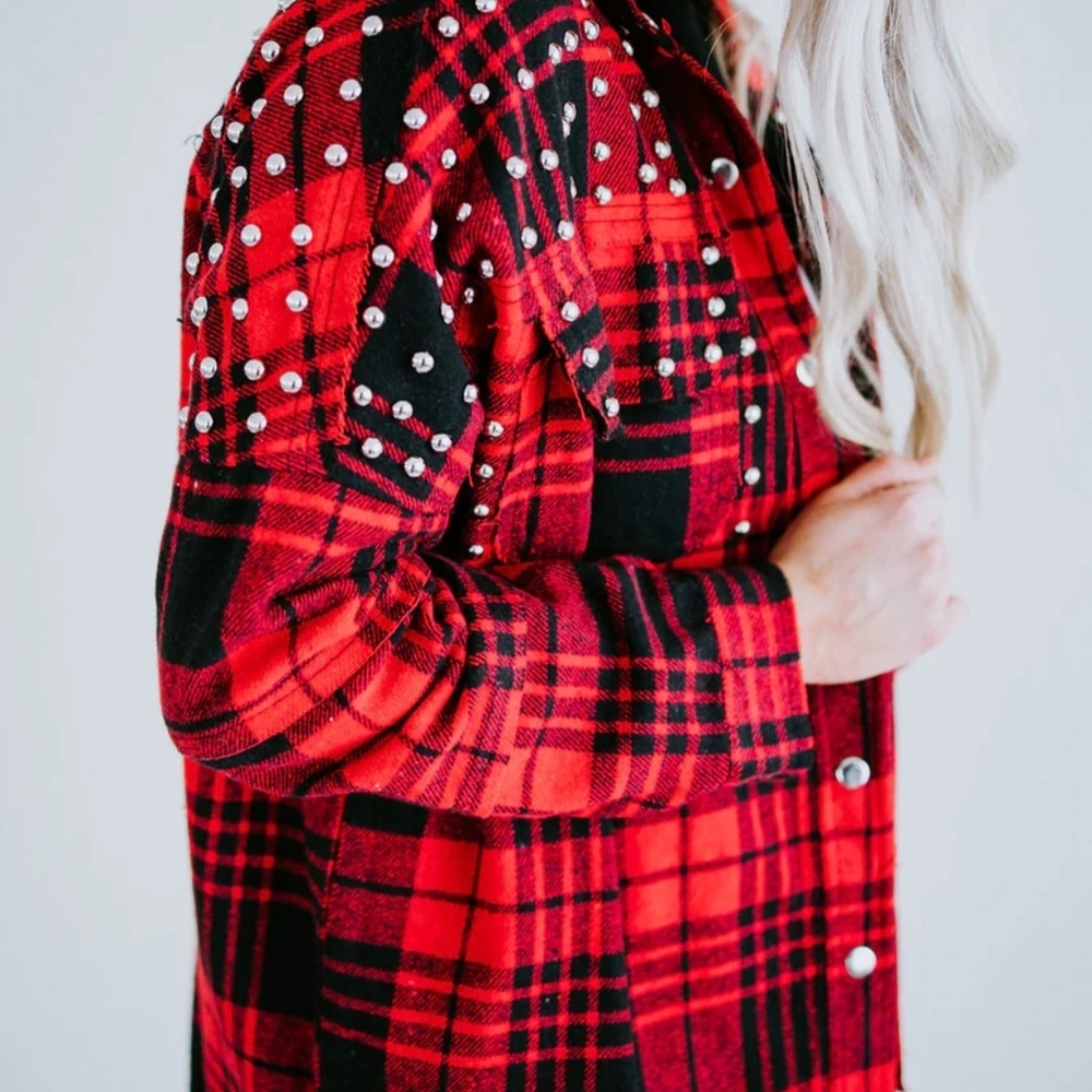 Fantastic Fawn Red and Black Plaid Shirt with Studs